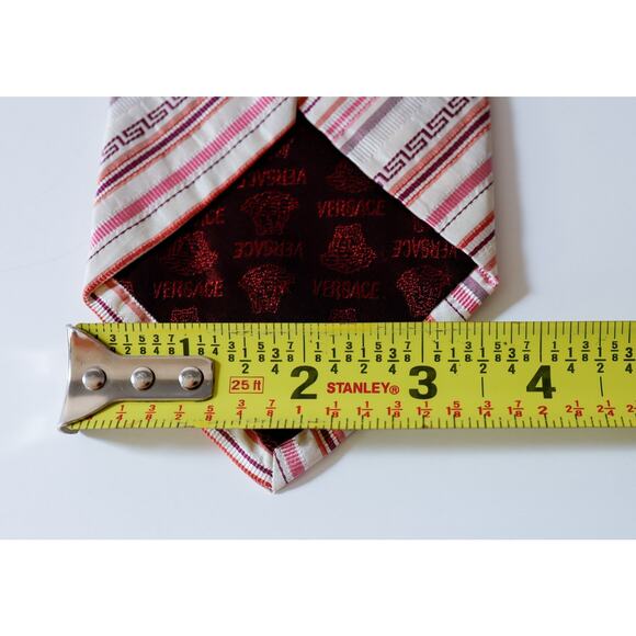 VTG VERSACE Barocco Medusa Greek Key Striped Tie Old Money Luxury Wedding Career - Picture 14 of 16